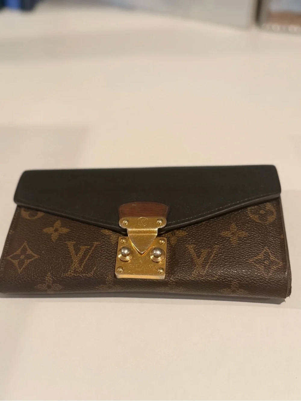 Louis Vuitton Monogram Envelope Wallet in Brown and Black with Gold Hardware